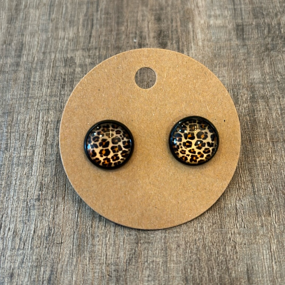 Homemade Earrings - 12mm diameter circle - post style - animal print